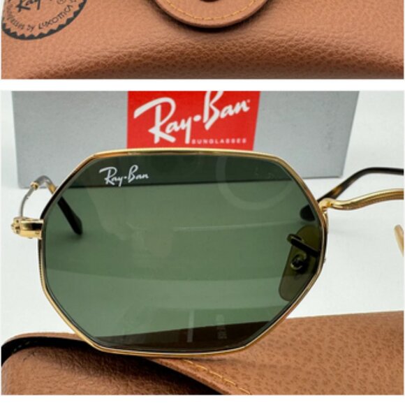 Ray-Ban RB3556N  Octagonal Gold Flat Lens 53" Sunglasses - Picture 6 of 10